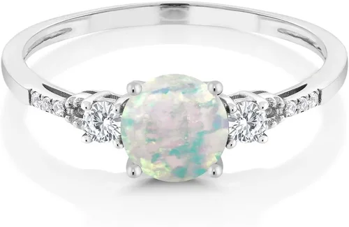 Miniatura 39 de Gem Stone King Anillo de compromiso de 3 piedras preciosas redondas de oro blanco de 10 quilates con piedra natal de 0.236 in con piedra natal