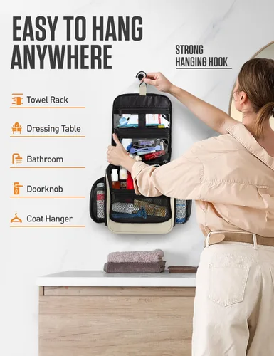 Miniatura 4 de VENTURE 4TH Neceser de viaje colgante para mujeres y hombres - Organizador grande de artículos de tocador con 18 compartimentos, bolsa extraíble