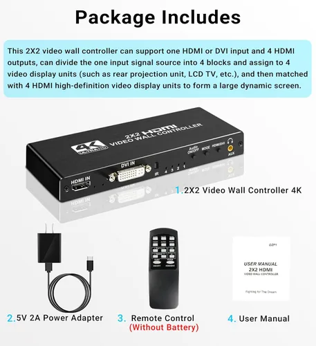 Miniatura 7 de avedio Links Controlador de pared de video HDMI 2x2 4K, 1080P @60Hz HDMI DVI TV procesador de pared con salida de audio, 4 pantallas de TV en 1