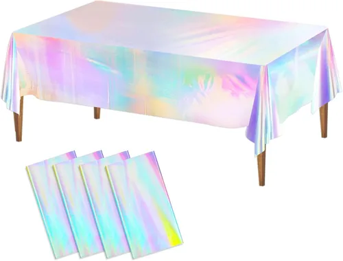 Miniatura 8 de 2 manteles iridiscentes desechables de plástico iridiscente, manteles de plástico holográfico, decoraciones de fiesta iridiscente para fiestas