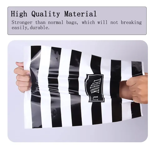 Miniatura 4 de 100 bolsas grandes de plástico troqueladas con asa de 16 x 18 pulgadas, diseño de rayas blancas y negras, para compras, boutiques, fiestas, 100