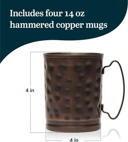 Miniatura 3 de Libbey Tazas Moscow Mule de 14 onzas con asa, acabado martillado, juego de 4 tazas de cobre para beber té helado, agua y más cobre bronceado