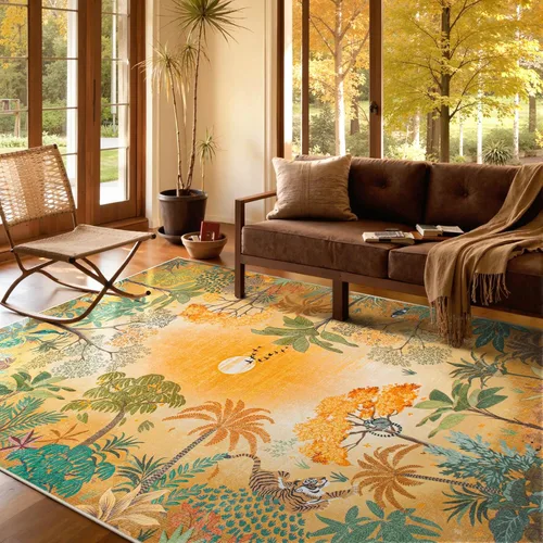 Miniatura 2 de Lahome Alfombra de Otoño Selva 5 x 7 pies para sala de estar y dormitorio, lavable a máquina, alfombra suave de atardecer para niños para sala