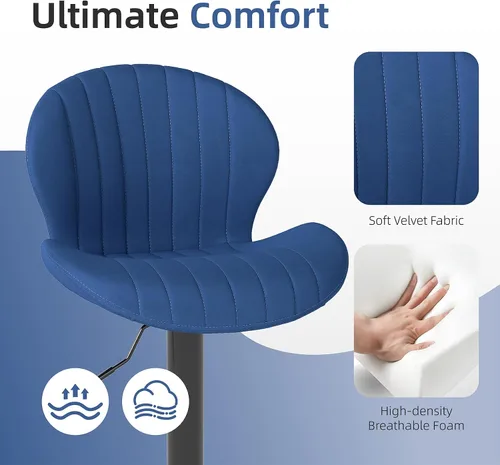 Miniatura 3 de Youhauchair - Juego de 2 taburetes de bar modernos, de terciopelo con altura ajustable y giratorios, sillas de isla de cocina sin brazos con Azul
