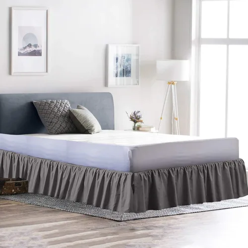 Miniatura 8 de 100% algodón 600 hilos 1 pieza falda de cama con volantes de polvo de 12 pulgadas con plataforma, estilo recogido (tamaño Queen, rosa)