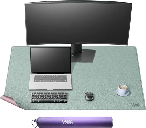 Miniatura 46 de Vyaaa Tapete de cuero para escritorio, 63" x 23.6" pulgadas, protector de escritorio de cuero, impermeable, extra grande, alfombrilla de mouse Negro
