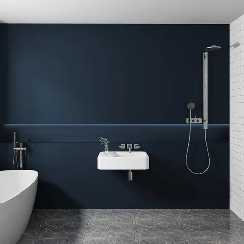 Miniatura 3 de VaryPaper Papel tapiz grueso de color azul marino para baño, 15.7 x 315 pulgadas, color sólido, papel adhesivo azul autoadhesivo, impermeable, papel