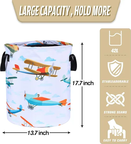 Miniatura 2 de Cesta de lavandería divertida con diseño de avión plegable de tela Oxford, bolsa de lona para ropa, organizador de cubo de almacenamiento de ropa