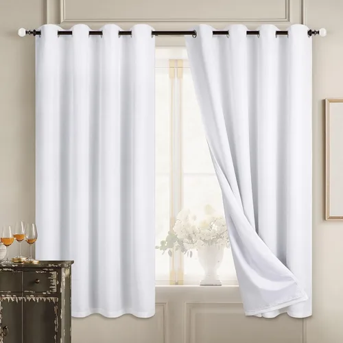 Miniatura 99 de Diraysid Cortinas 100% opacas de lino beige para dormitorio, con ojales, aislamiento térmico, cortinas de oscurecimiento de habitación