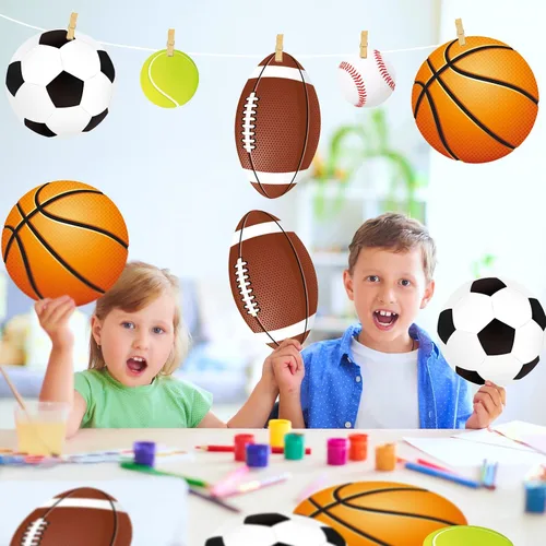 Miniatura 2 de Paquete de 39 recortes deportivos – Tablón de anuncios recortado para fiestas, decoración de aula, recortes de juegos de fútbol con puntos