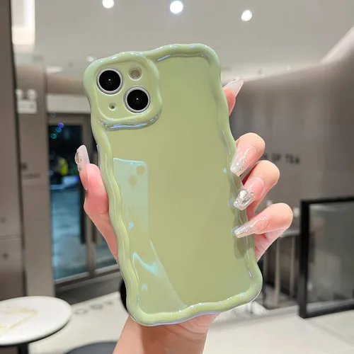 Miniatura 2 de FABSPARK Funda para iPhone 14 Pro Max, bonita funda colorida con láser, retro, exquisita, rizada, borde ondulado, protector estético de TPU suave