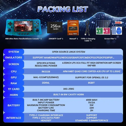 Miniatura 8 de FVBADE [50000 en 1] R50S Ultra Consola de juegos portátil 4.5 pulgadas IPS Pantalla Mini consola retro 4000mAh Arcade de bolsillo portátil 45+