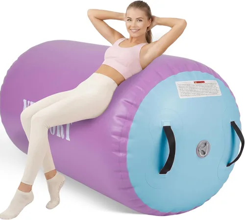 Miniatura 12 de Air Barrel - Barril de Aire Rodillo de Gimnasia para Entrenador de Flic Flac Hacia Atrás, Colchoneta de Aire con Bomba para Entrenamiento de Rosa +