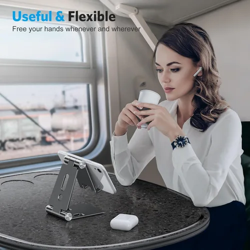 Miniatura 6 de OMOTON Soporte plegable para teléfono celular, soporte de aluminio portátil C4, soporte ajustable para teléfono compatible con iPhone 13/12/11 Pro