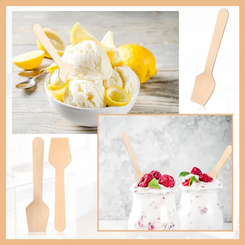 Miniatura 5 de Sieral Paquete de 1000 mini cucharas de madera desechables de 3.74 pulgadas, cucharas de helado para degustar yogur, helado, postre