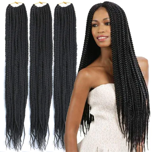 Miniatura 23 de 6 paquetes/lote (14/18/24/30) pulgadas, 0.4 in, 20 hebras por paquete, 3 extensiones de cabello trenzado de ganchillo finas, diámetro 3X