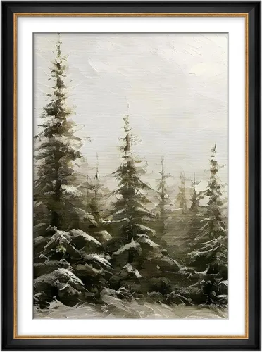 Miniatura 100 de MUDECOR Lienzo enmarcado prémium para pared, pinos nevados en bosque de invierno, ilustraciones modernas, arte contemporáneo, escénico, divertido