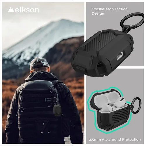Miniatura 3 de elkson Compatible con AirPods Pro 2 1, funda segura con llavero rígido, parachoques de fibra de carbono, cuerpo completo, a prueba de golpes