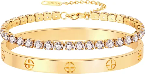 Miniatura 17 de Regalo de Navidad MVCOLEDY Jewelry - Pulsera chapada en oro o blanco con piedra de corazón de acero inoxidable con cristal para mujer