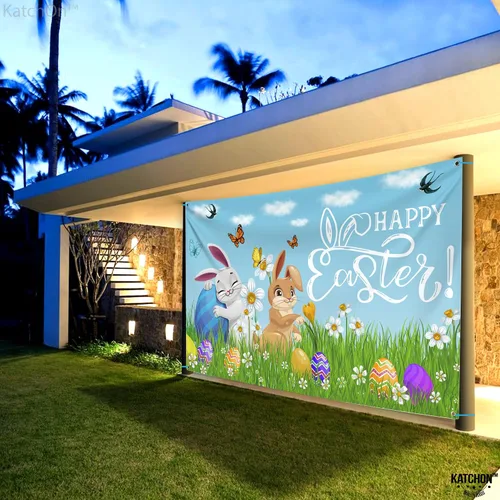 Miniatura 4 de KatchOn, Cartel de feliz Pascua – Xtragrande 72 x 44 pulgadas Fondo de Pascua para fotografía Pancartas de pared de Pascua para decoraciones