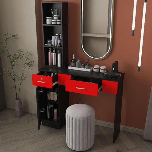 Miniatura 2 de Estaciones de peluquería para estilistas, estación de peluquería de peluquería con bloqueo moderno, estación de peluquería de esquina, organizador