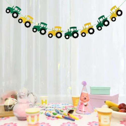 Miniatura 5 de Cartel de fieltro para tractor, guirnalda de banderines de fieltro, para baby shower, niño, fiesta de cumpleaños, decoración interior y exterior
