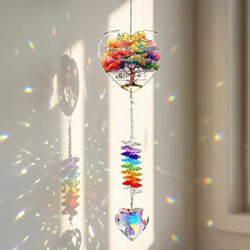 Miniatura 2 de Atrapasoles de 15 aniversario para parejas, esposa, marido, 15 años de matrimonio, decoración colgante de cristal, corazón, arco iris, recuerdo