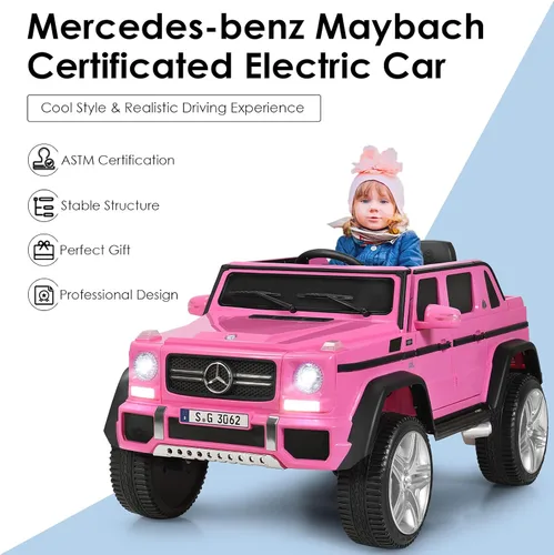 Miniatura 5 de HONEY JOY vehículo eléctrico para paseo con licencia Mercedes-Benz Maybach G650, camión con batería de 12 V, juguetes con luces LED, música, Rosa