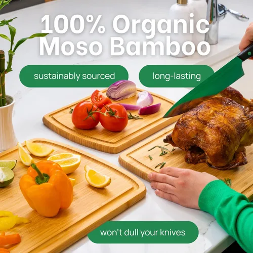 Miniatura 2 de Tablas de cortar de madera orgánica para la cocina para cortar verduras, tallar carne, cortar pan y servir charcutería para la preparación de Un