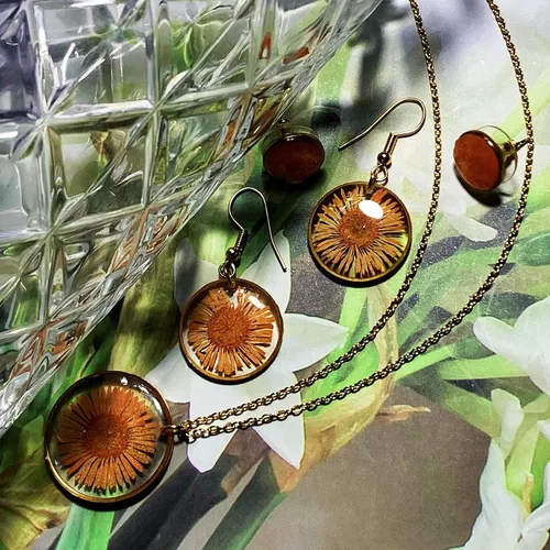 Miniatura 3 de FLOWER LEGEND Juego de aretes de plata esterlina 3 en 1 joyería de flores prensadas aretes de resina bisutería aretes colgantes de flores
