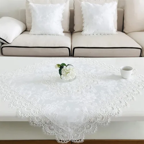 Miniatura 11 de Mantel de encaje para mesas de comedor redondas de 70 pulgadas, diseño de peonías blancas, vintage, para fiestas, bodas, tela lavable para banquetes