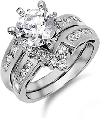 Miniatura 2 de Anillo de compromiso personalizado de plata de ley, anillo de boda, conjunto nupcial, tamaños 4-12