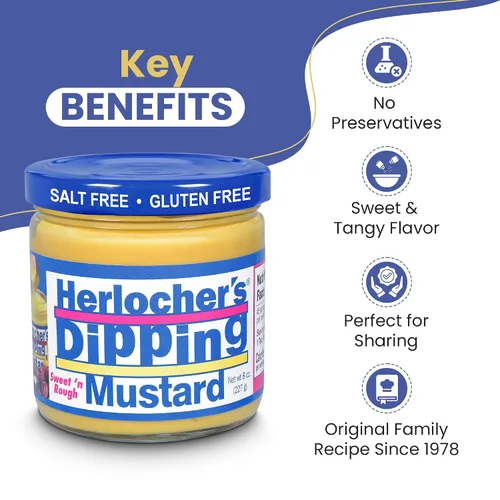 Miniatura 3 de Herlocher’s Dipping Mustard – Sweet & Tangy Mustard Dip, 8 oz Jar Gluten-Free, Salt-Free, Fat-Free Perfect Pretzel & Snack Dip Made in USA