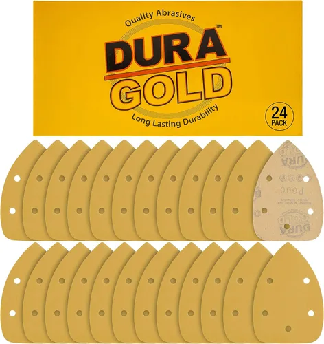 Miniatura 9 de Dura-Gold Hojas de Lija Premium para Lijadora de Detalle Tipo Ratón - Grano 180 (Caja de 24) - Discos Triangulares de 5 Orificios con Sistema