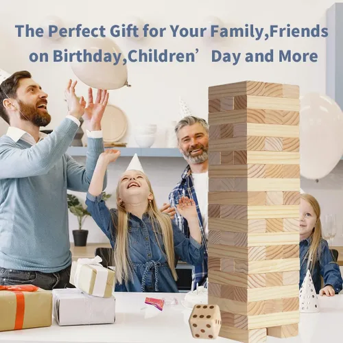 Miniatura 4 de Megwoz Juegos de torre de caída mediana para niños y adultos, 66 bloques de madera de pino de Nueva Zelanda apilados a 3.5 pies, juegos familiares