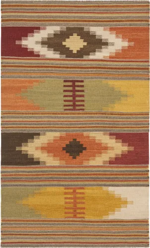 SAFAVIEH Kilim Collection - Alfombra decorativa de 2 x 3 pies, color rojo y multicolor, hecho a mano, lana tribal del suroeste, ideal para zonas de