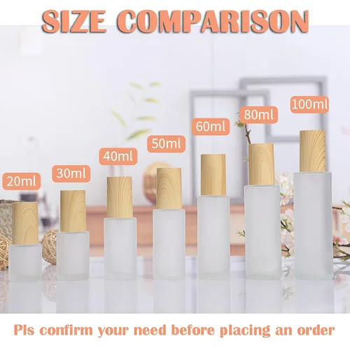 Miniatura 8 de Paquete de 3 botellas vacías de loción de vidrio esmerilado de 1.0 fl oz / 1 onza líquida con bomba de plástico de grano de madera, contenedor