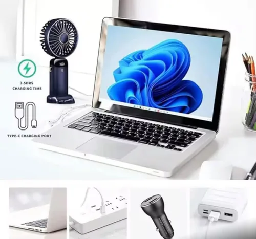 Miniatura 6 de Mini ventilador de mano con pantalla LED, mini dispositivo de refrigeración recargable USB con 5 velocidades, enfriador personal plegable