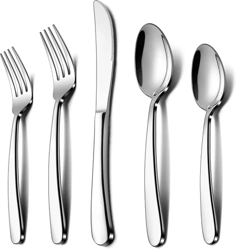 Miniatura 10 de LIANYU Juego de cubiertos resistentes de 53 piezas para 8, además de utensilios de servir y cuchillos para carne, juego de cubiertos de acero