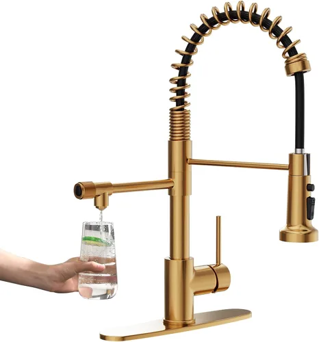 Miniatura 15 de GIMILI Grifo de agua potable negro y dorado 3 en 1 estilo comercial desplegable con filtro de una sola manija para sistema de filtración de agua