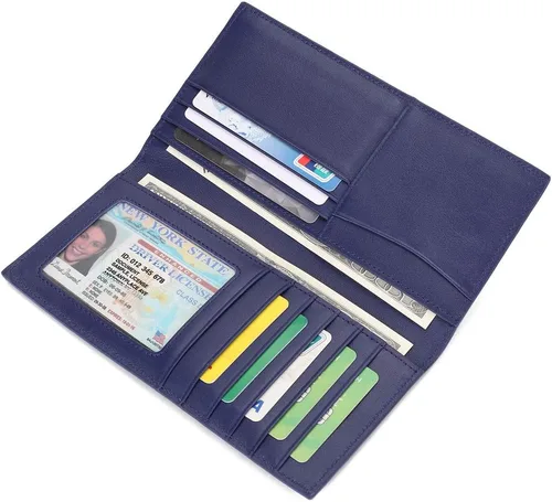 Miniatura 4 de GintaXen Cartera larga delgada de cuero con bloqueo RFID, Azul, Slim