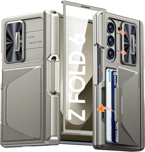 Miniatura 17 de Funda para Samsung Galaxy Z Fold 7 con tarjetero con bloqueo RFID, cubierta de lente deslizante integrada y protección de bisagra y protector