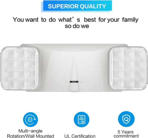 Miniatura 3 de SPECTSUN - Paquete de 2 luces LED de emergencia blancas, luz LED de emergencia de cabeza cuadrada ajustable con batería, luz de emergencia