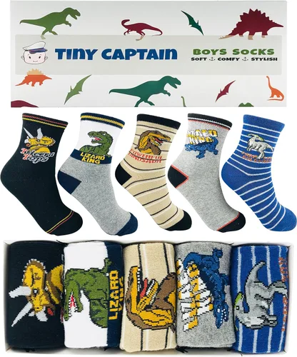 Calcetines de dinosaurio para niños y niñas de 4 a 6 años y 7 a 10 años de edad 4 años de edad juego de regalo pequeño capitán