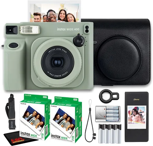 Miniatura 10 de Fujifilm Instax Wide 400 Cámara de película instantánea (negro) Paquete con funda de transporte compatible con estilo vintage + paño de limpieza