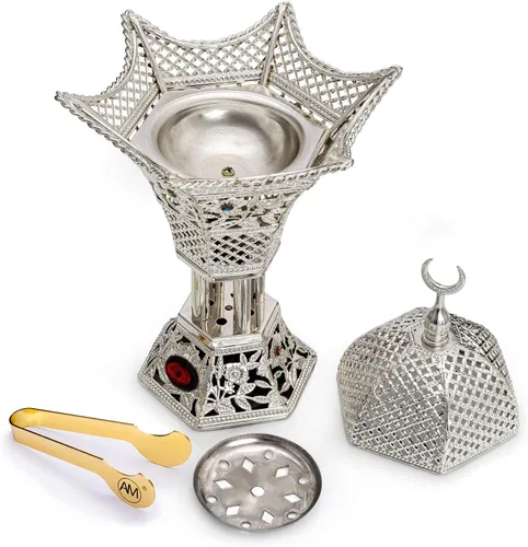 Miniatura 3 de AM Quemador de incienso eléctrico regulador, temperatura ajustable y temporizador, quemador de Oud para Bakhoor, incienso, resina y aceites Plata