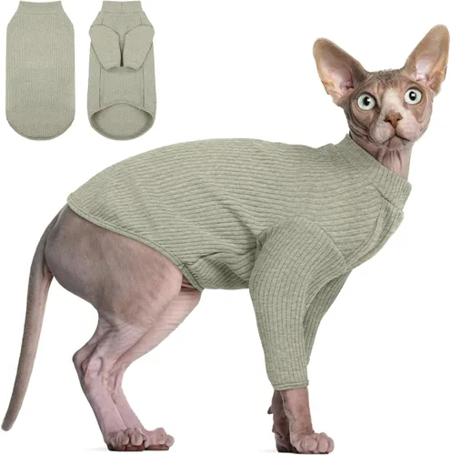 Miniatura 14 de DENTRUN Sphynx Camisas para Gatos Sin Pelo Suéter Pullover Camisetas para Gatitos, Ropa para Gatos Transpirable Suéter de Cuello Alto Adorable Ropa