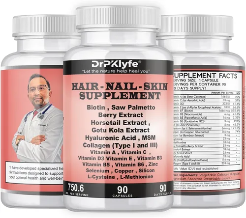 Cápsulas de suplemento para cabello, uñas y piel: biotina, colágeno, péptidos de colágeno, ácido hialurónico, biotina, vitamina A, C, B5, B6 Saw