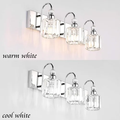 Miniatura 3 de Ralbay Modernas luces LED de cristal para tocador de baño, 3 luces de acero inoxidable, luces de tocador de cristal sobre el espejo, accesorios