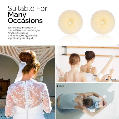 Miniatura 4 de Kitjans 2 piezas de cabello mediano estilo dona para hacer moños de cabello, moldeador de moño de pelo corto y fino (3 pulgadas/marrón)